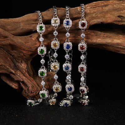 S925 Sterling Silver Bracelet for Women Inlaid With Natural Garnet Diopside And Sapphire